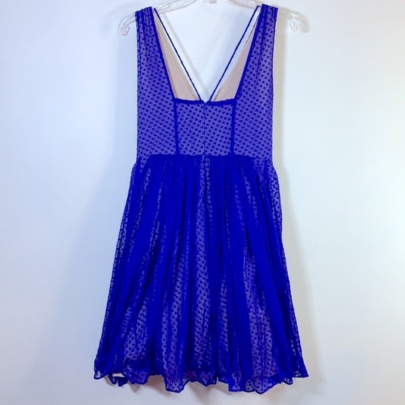 NWT. Anthropologie HD in Paris 4 Flared Blue Dot Dress. - Picture 10 of 12